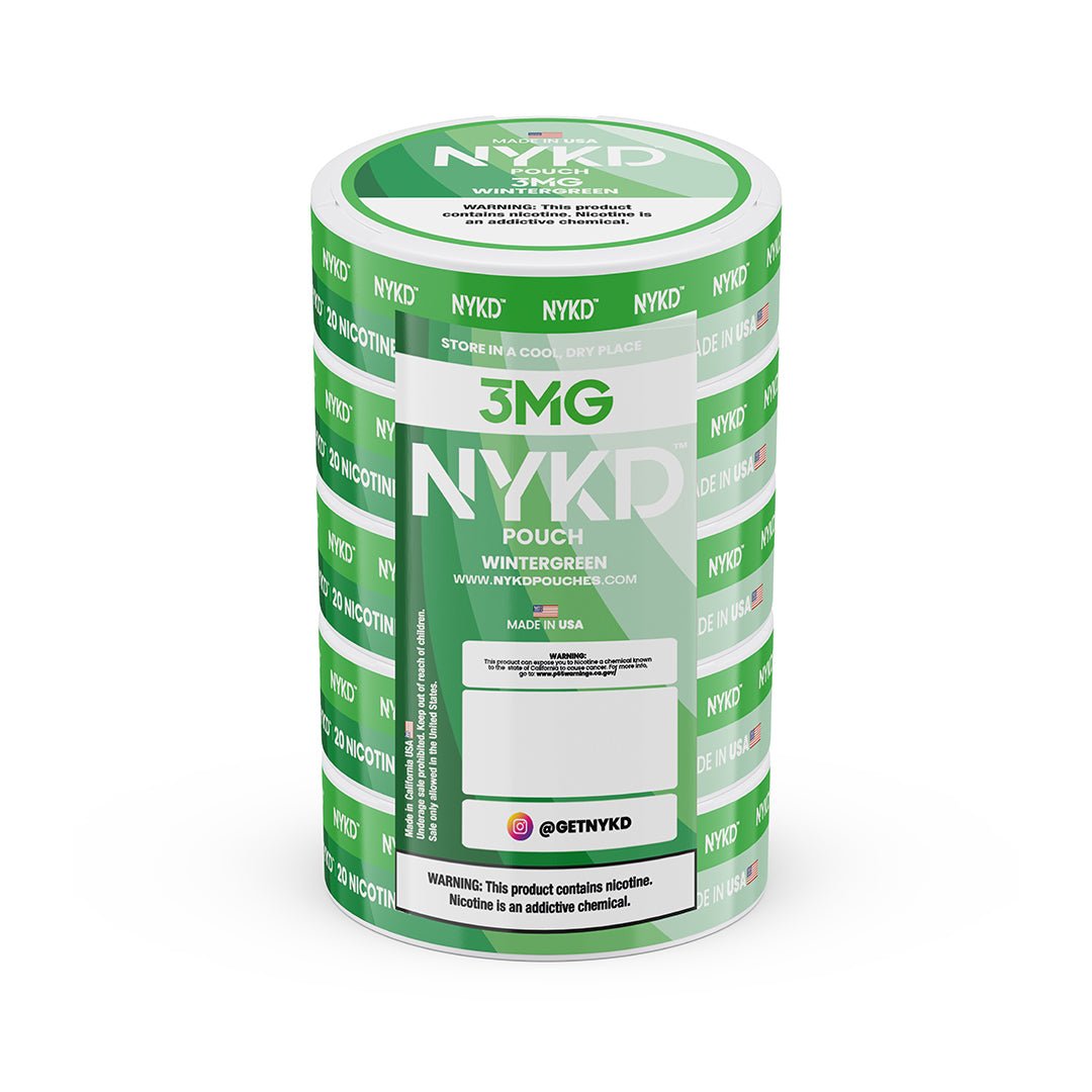 NYKD-3MG-SLEEVES-WINTER-GREAN_f4841f40-71a9-46f0-bf6a-90fcfdbeb4b4 NYKD POUCH USA - Premium Nicotine Pouches - Wintergreen | 5-Pack Sleeve - Image 1